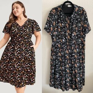 Piper & Scoot Women Midi Dress XXL Black Floral Contemporary Coastal Cowgirl